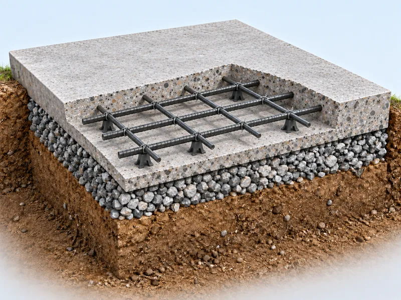 Rebar grid concrete reinforcement cutaway