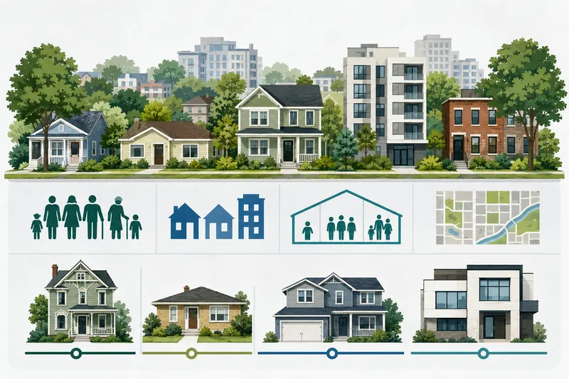 A varied neighborhood illustrating housing, population, occupancy, and property-age context