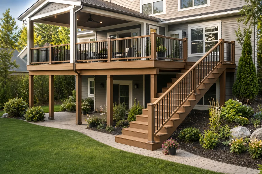 Raised deck and stairs deck planning example
